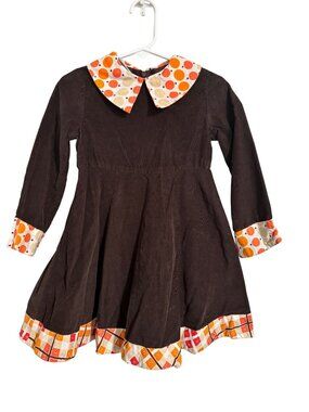 Sweet Petunia Girls Brown Corduroy Dress Polka Dot Trim 4T  lightweight